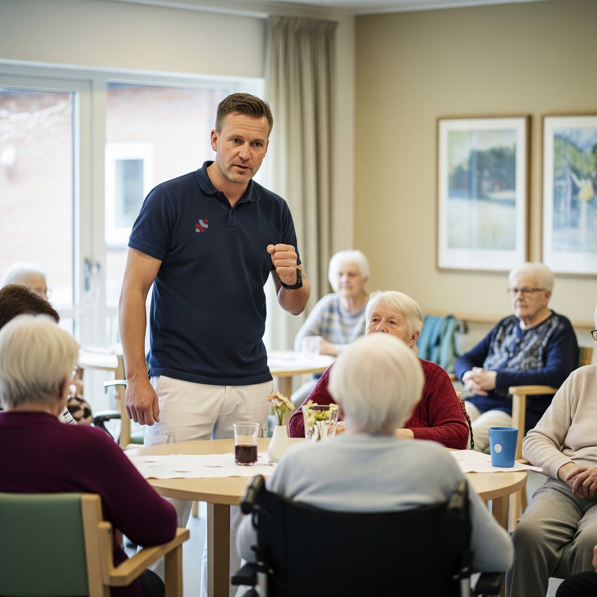 Sikkerhedsassistent håndterer en situation med flere ældre borgere