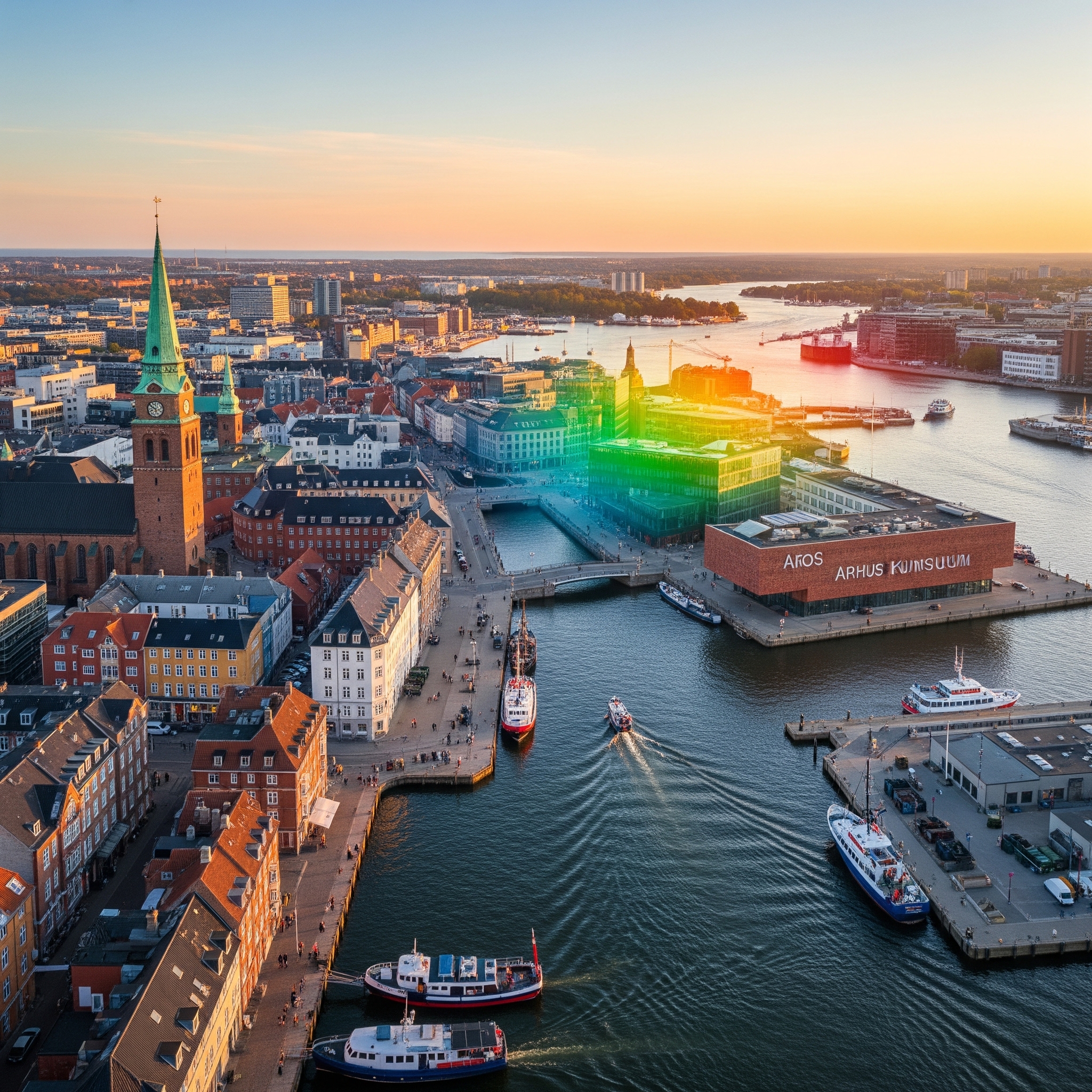 Aarhus havn ved solnedgang - Jyllands største by
